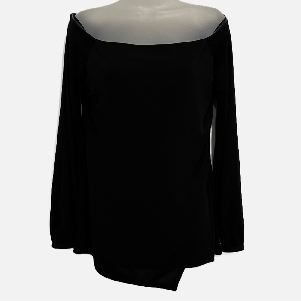 White House Black Market off the shoulder black asymmetrical front top. Size M.